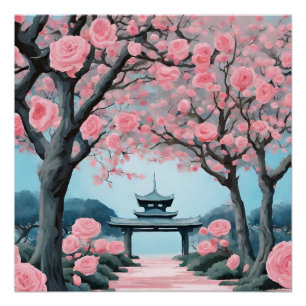 Póster Pagoda de Flor de Cerezo Japonesa