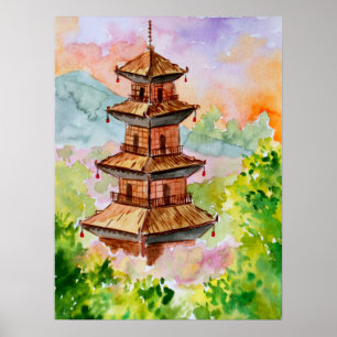 Póster Pagoda japonesa en otoño