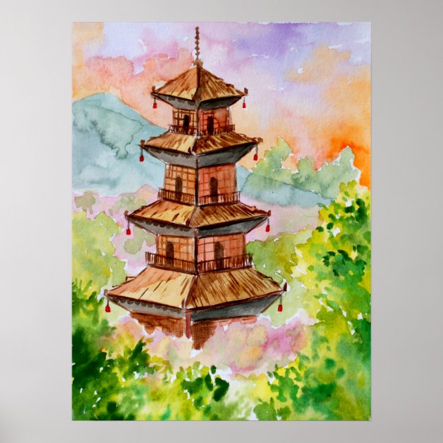 Póster Pagoda Japonesa en Otoño (Frente)