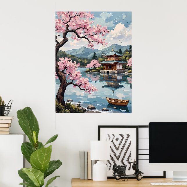 Póster Pagoda japonesa en un lago (Oficina en casa)