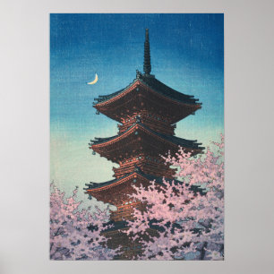 Póster Pagoda japonesa vintage de una tarde de primavera 