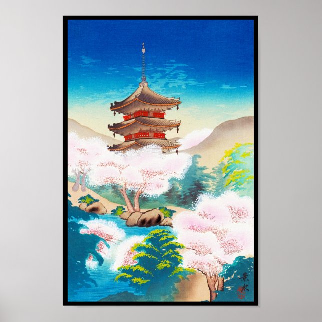 Póster Pagoda Keisui en primavera japonesa escenario orie (Frente)