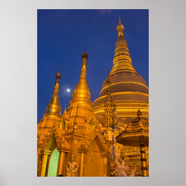 Póster Pagoda Shwedagon de noche, Myanmar (Frente)
