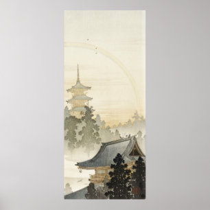 Póster Pagoda y Arcoíris por Ohara Koson