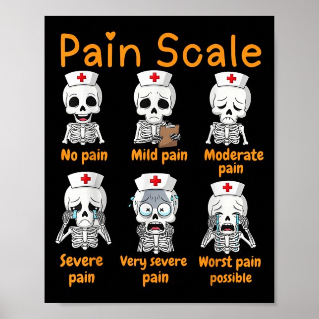 Póster Pain Scale Cute Nurse Skeleton Halloween Trauma Fu (Frente)