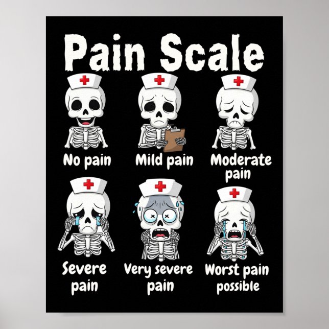 Póster Pain Scale Cute Nurse Skeleton Halloween Trauma Fu (Frente)