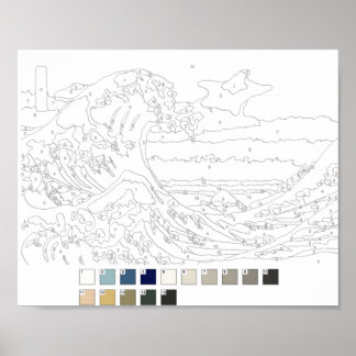 Póster Paint by Numbers Post: La gran ola de Kanagawa