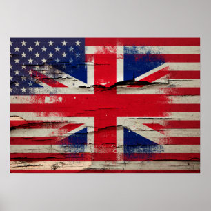 Póster Paint Crackle   Bandera estadounidense británica