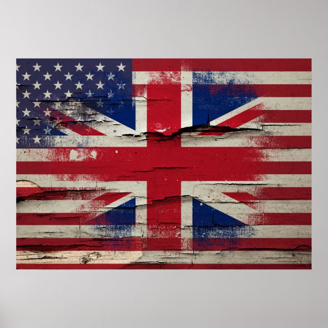 Póster Paint Crackle | Bandera estadounidense británica (Frente)