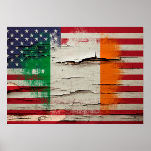 Póster Paint Crackle   Bandera irlandesa norteamericana