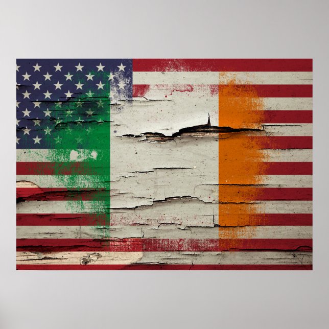 Póster Paint Crackle | Bandera irlandesa norteamericana (Frente)