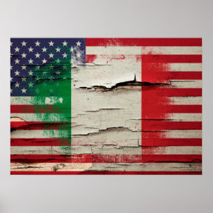 Póster Paint Crackle   Bandera italiana estadounidense