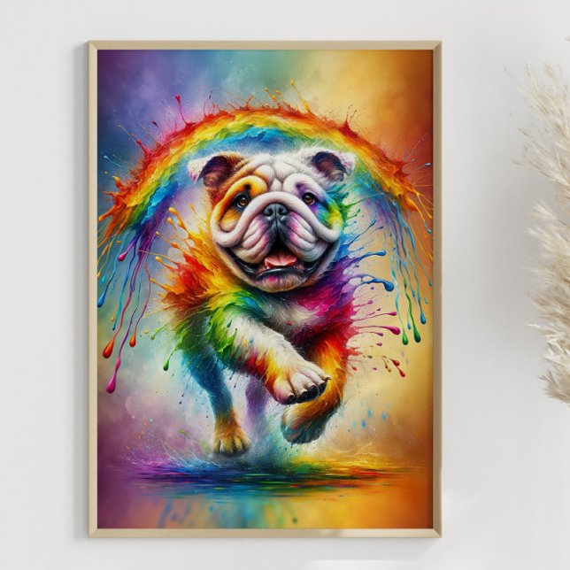 Póster Paint Splatter de Bulldog inglés colorido (Framed example)