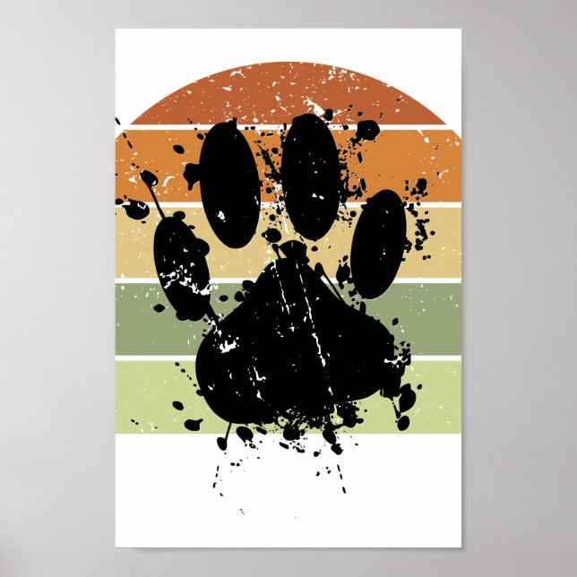 Póster Paint Splatter Dog Paw Retro Sunset (Frente)
