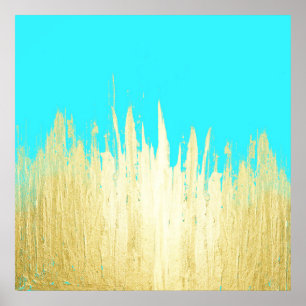 Póster Paint Strokes in Faux Gold on Aqua Teal