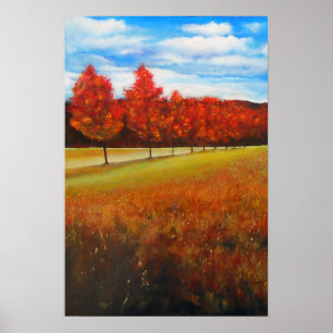 Póster Paintaje acrílico de árboles otoñales