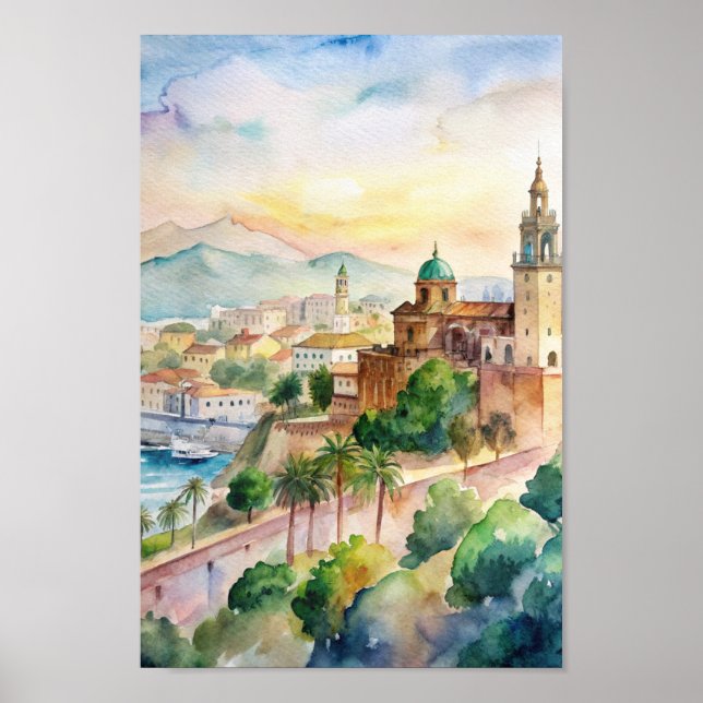 Póster Paintaje acuático de malaga España Cityscape (Frente)
