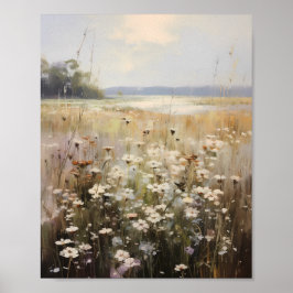 Póster Paintaje de aceite de campo de flores silvestres