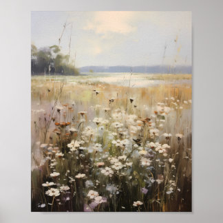 Póster Paintaje de aceite de campo de flores silvestres