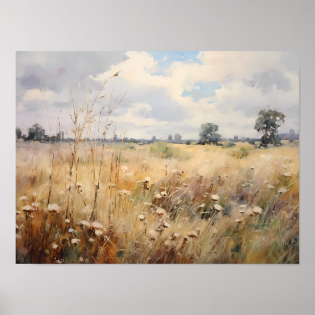 Póster Paintaje de aceite de campo de flores silvestres (Frente)