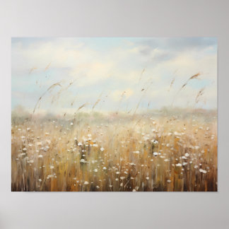 Póster Paintaje de aceite de campo de flores silvestres