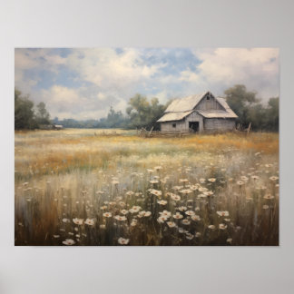 Póster Paintaje de aceite de campo de flores silvestres