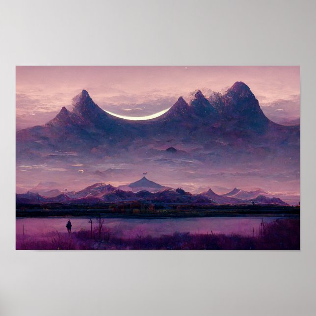 Póster Paintaje de paisajes de montaña violeta (Frente)