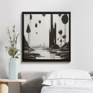 Póster Paintaje de paisajes en blanco y negro
