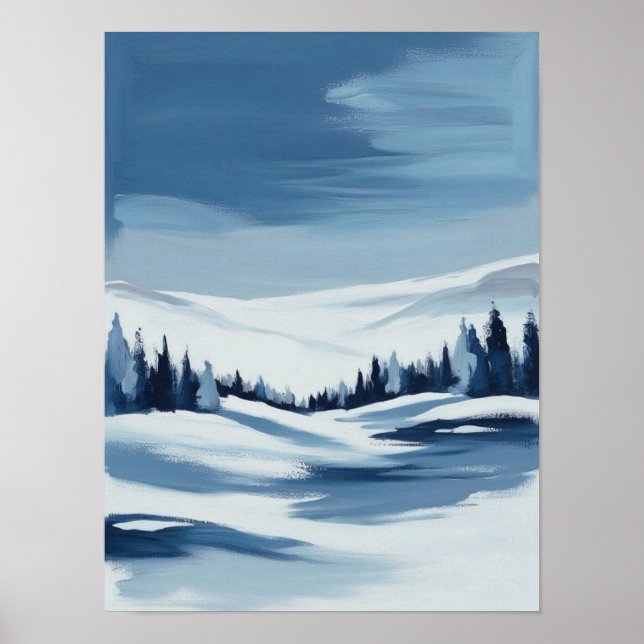 Póster Paintaje digital del paisaje invernal tranquilo (Frente)
