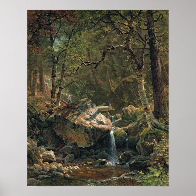 Póster Paintaje paisajístico de Bierstadt Mountain Brook (Frente)
