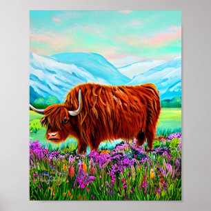 Póster Paintaje paisajístico de las vacas de montaña