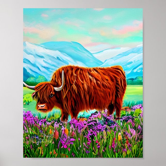 Póster Paintaje paisajístico de las vacas de montaña (Frente)