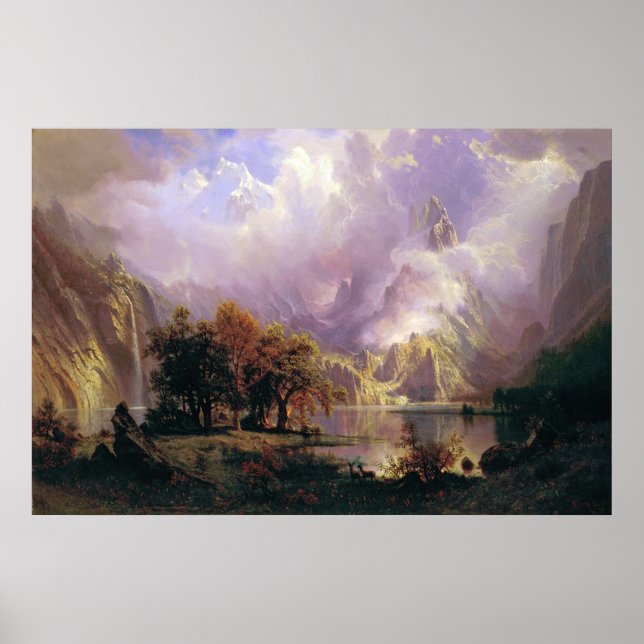 Póster Paintaje paisajístico de montaña rocosa Bierstadt (Frente)