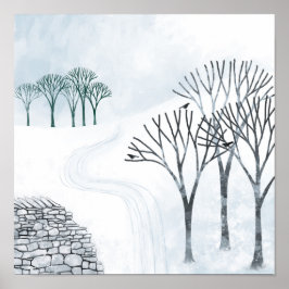 Póster Paintaje paisajístico de nieve de invierno