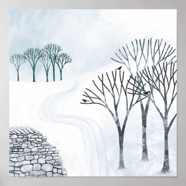 Póster Paintaje paisajístico de nieve de invierno (Frente)
