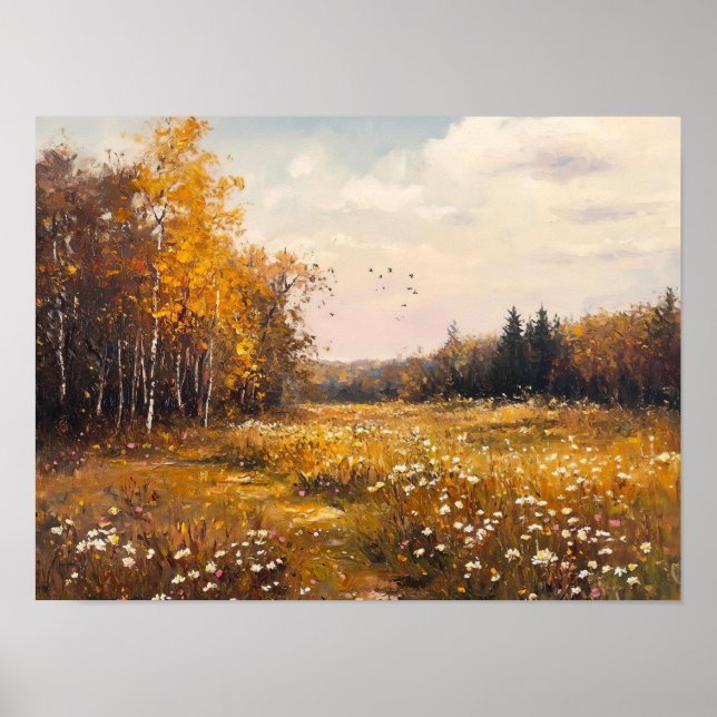 Póster Paintaje paisajístico del campo de las flores silv (Frente)