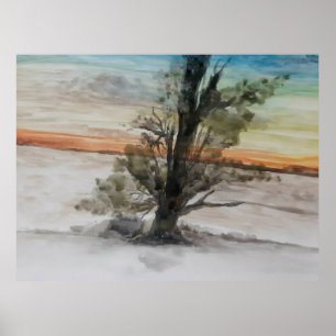 Póster Paintaje paisajístico natural de acuarela