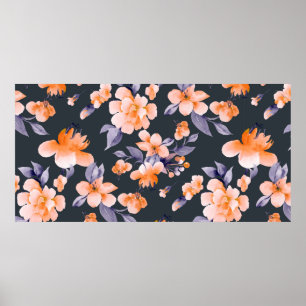 Póster Painted flowers seamless background illustration