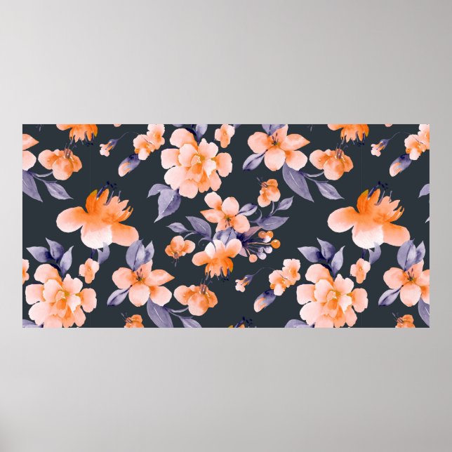 Póster Painted flowers seamless background illustration (Frente)