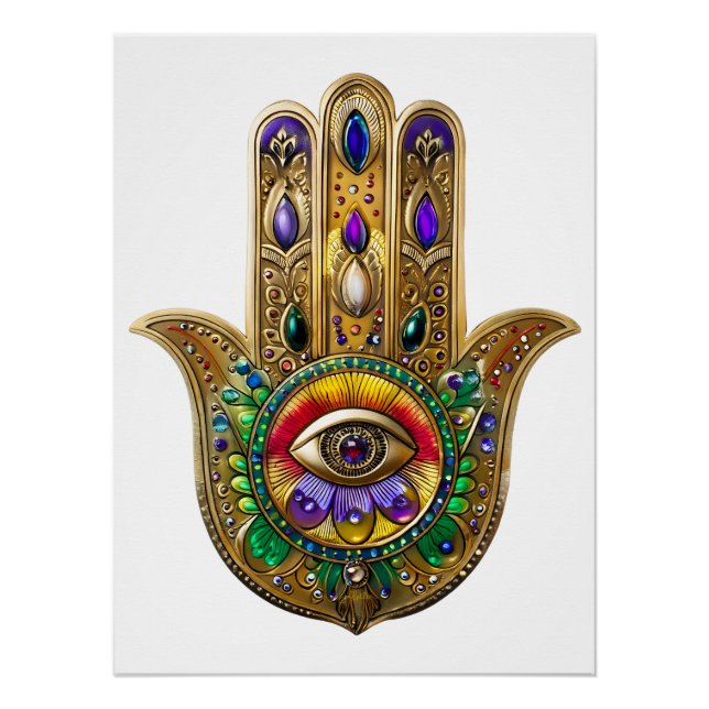Póster Painted Gold Hamsa Amethyst Ruby Third Eye (Anverso)