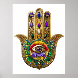 Póster Painted Gold Hamsa Amethyst Ruby Third Eye