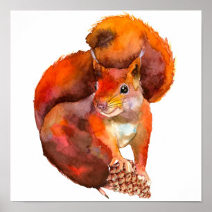 Póster Painted Red Squirrel On Alert