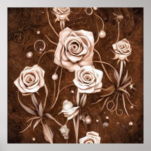 Póster Painted Sepia Roses