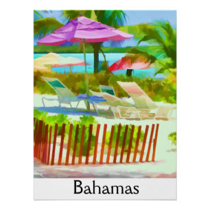 Póster Painterly Bahamas Summer Vacation Beach Scene