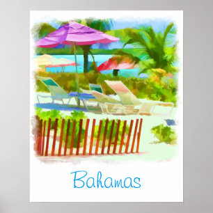 Póster Painterly Bahamas Summer Vacation Beach Scene