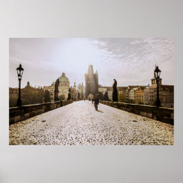 Póster Painting of Charles bridge in Prague on sunrise