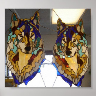 Póster Pair de Lobo de Vidrio Manchado