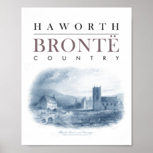 Póster País Bronte con Iglesia Haworth y Parsonage