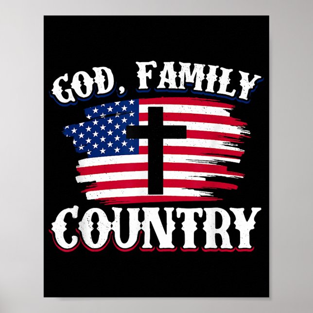 Póster País de la familia Dios Cruz de la Bandera America (Frente)