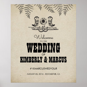 Póster País Rústico Boda occidental signo de bienvenida P